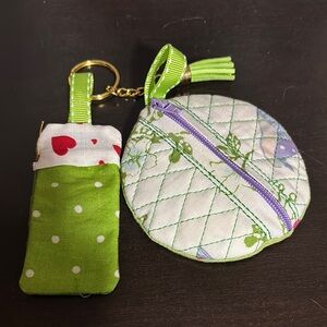 Green and White Quilted Keychain Duo